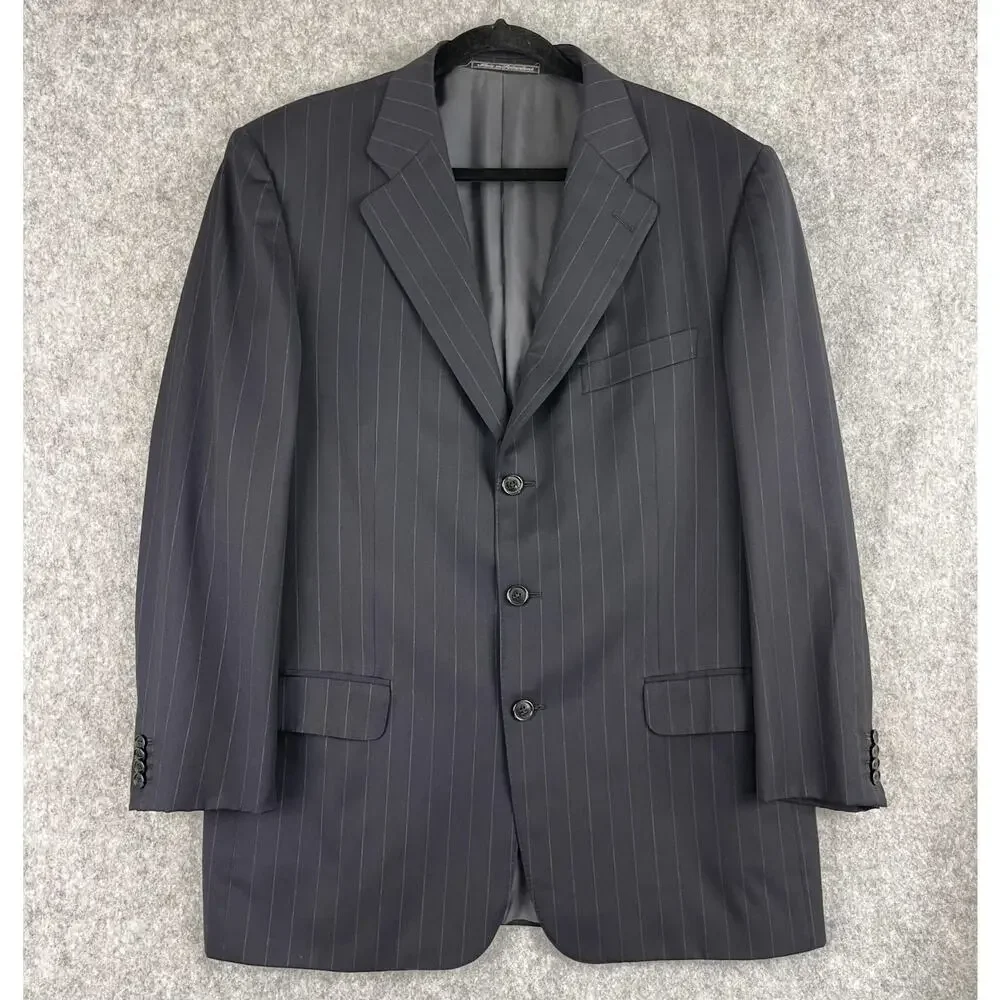 VTG Ermenegildo Zegna Blazer Mens IT 52R US 42R Blue Stripe Wool 3 Button Neiman